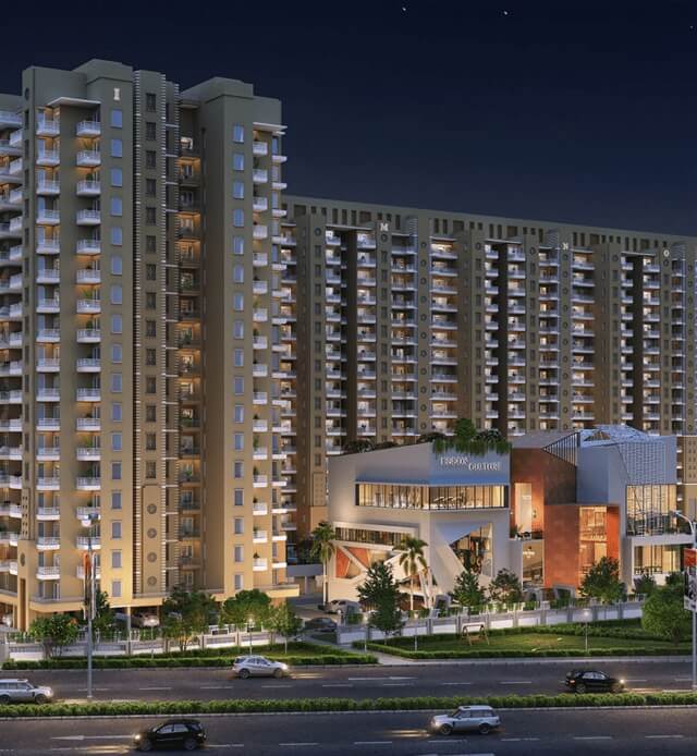 Escon Primera towers at night — Zirakpur
